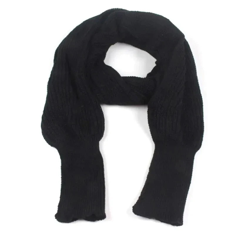 Solid Color Knit Shawl with Long Sleeves - Elegant Soft Warm Top, Elastic Wrap Scarf for Autumn and Winter