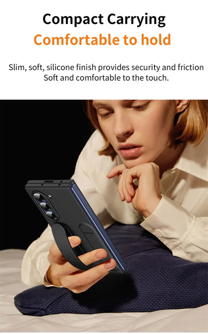 Luxury Wristband Case for Samsung Galaxy Z Fold 3-7 – Invisible Bracket Silicone Cover with Hand Strap & Folding Stand