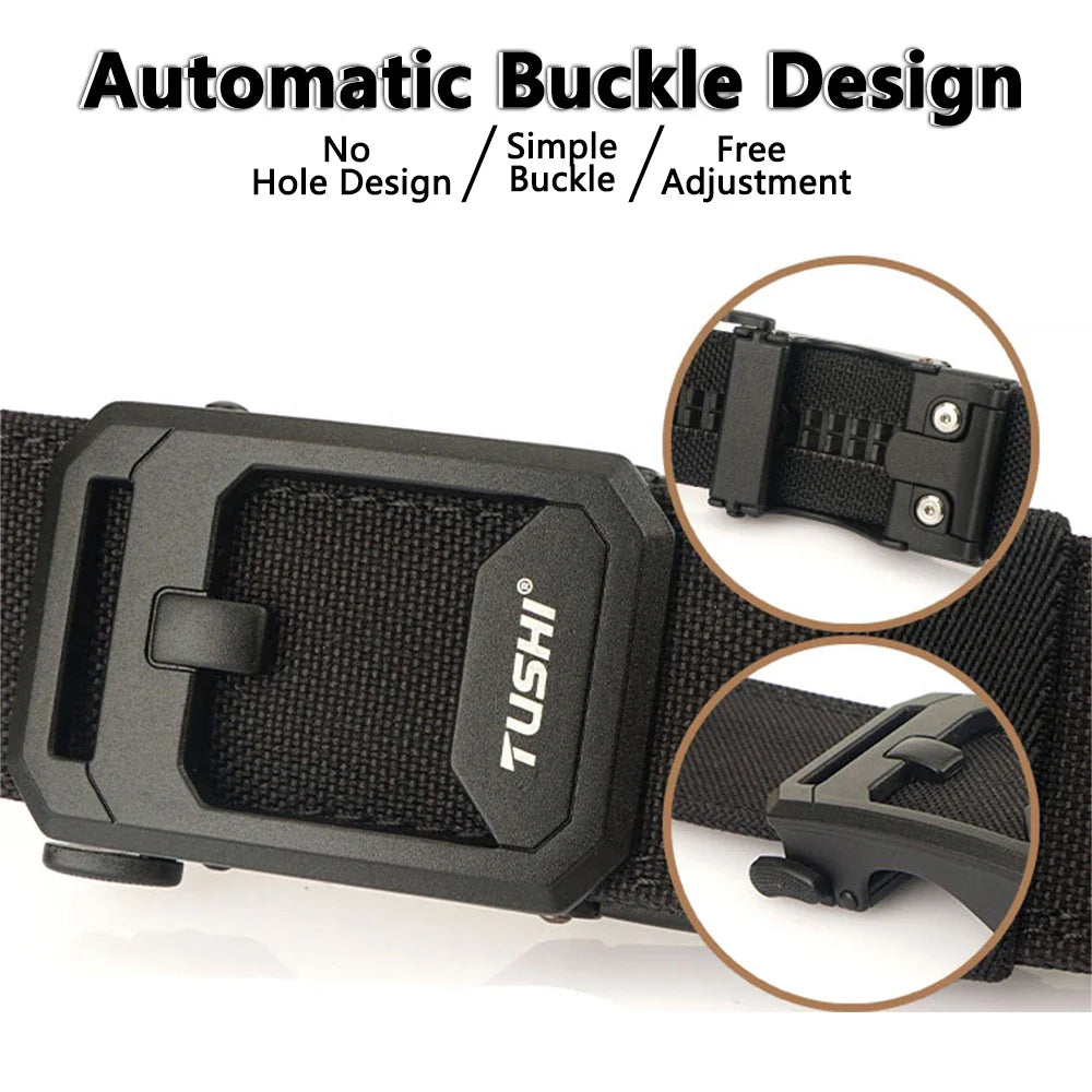 TUSHI Hard Tactical Belt for Men – Sturdy Nylon with Metal Automatic Buckle, Military & Police Duty, Outdoor IPSC Accessories