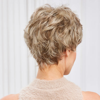 Light Blonde Mixed Off-White Pixie Cut Wig for Women – Bangs with Kanekalon Human-Hair-Like Texture, Natural Layered Hair