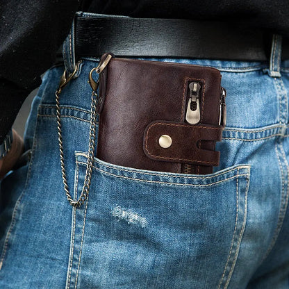 Fashion Women’s Leather Wallet — Genuine Leather Clutch with Hasp & Double Zipper, Short Coin Pocket and ID Card Holder Purse