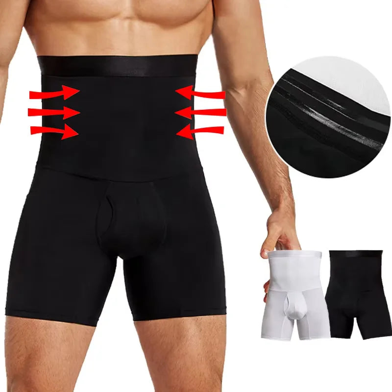 Men’s High Waist Tummy Control Shaper Shorts – Compression Body Shapewear, Belly Slimming Boxer Underwear & Waist Trainer Faja Pants