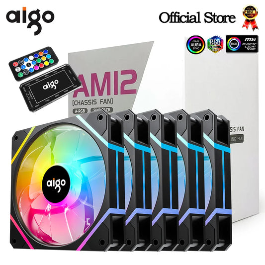 Aigo AM12 RGB PC Fan Kit — 120mm ARGB Water Cooler & Case Cooling Fans with 6-Pin Controller