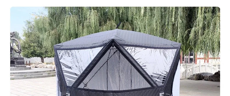 Outdoor 3-4 Person 4-Season Sauna House – Thickened Winter Ice Fishing Tent with Large Window & Chimney Mouth, Quick Open & Portable