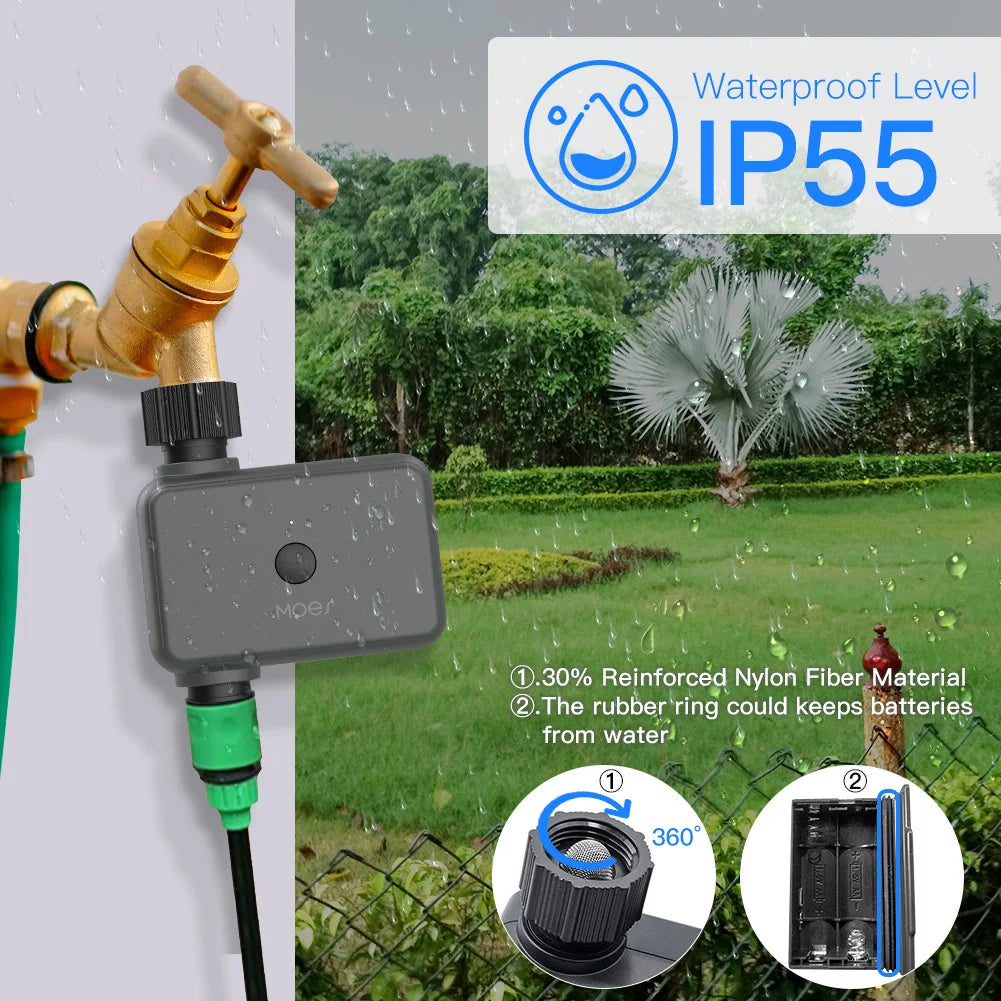 MOES Smart Tuya Bluetooth Garden Water Timer – Programmable Automatic Irrigation with Rain Delay, Hub Required
