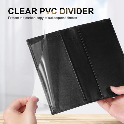Premium Leather Checkbook Cover — RFID Blocking Personal Checkbook Holder for Duplicate Checks