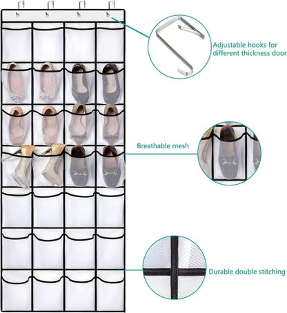 Over The Door Shoe Organizer - 14/24/40 Grid Mesh Pocket Hanging Rack for Closet Shoe Storage & Organization