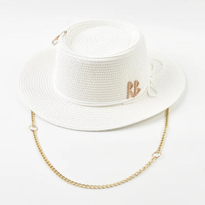 Women's Straw Sun Hat - Elegant Ribbon Decor Beach Travel & Party Dress Hat