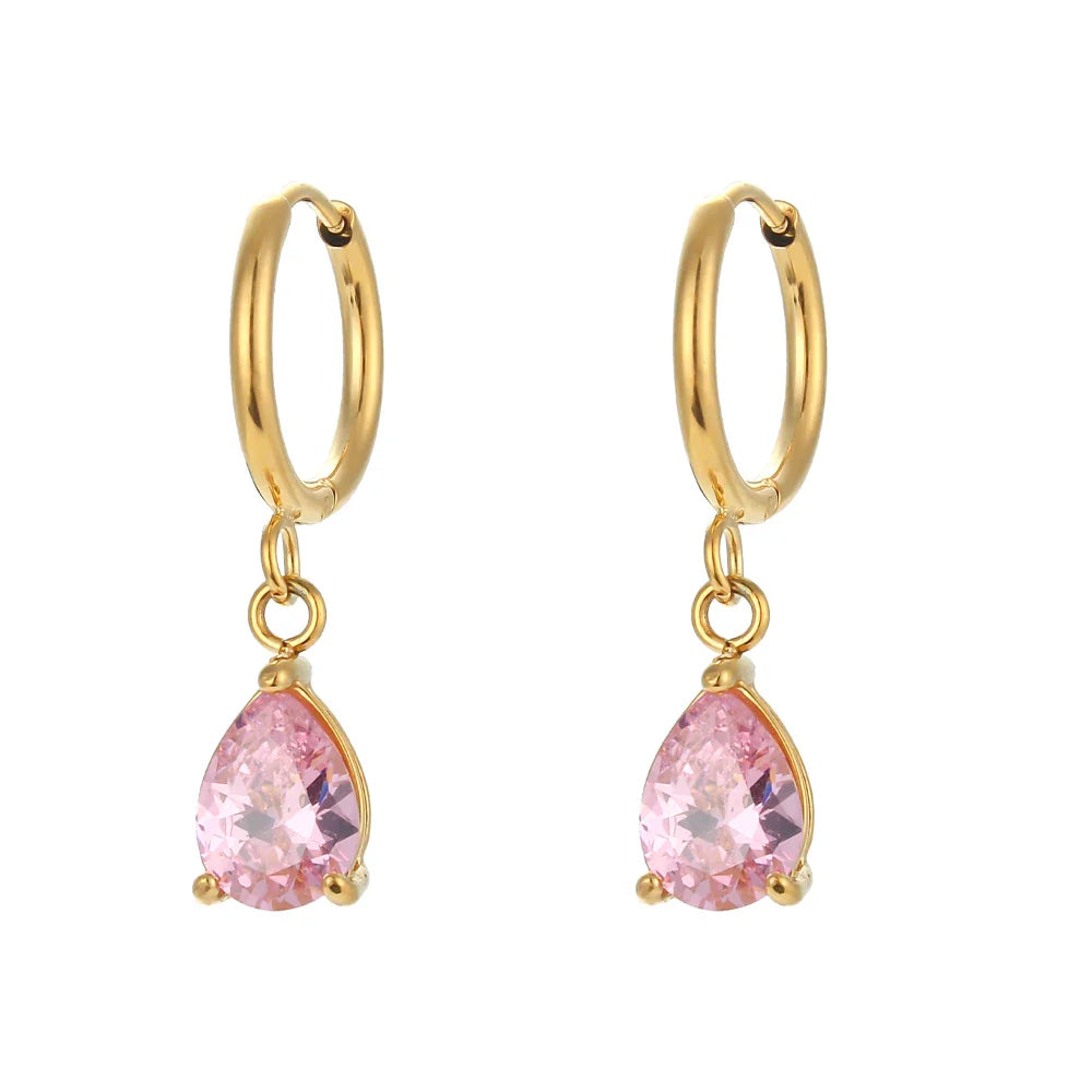 E.B.belle 3A Zircon Waterdrop Small Hoop Earrings for Women – Luxury Colorful Crystal Huggie Charm Jewelry Gift