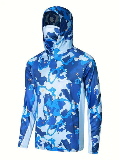 Men’s Hooded Fishing Shirt – UV Protection Summer Outdoor Fishing Jersey with Mask Breathable Performance Sun Protection Hoodie