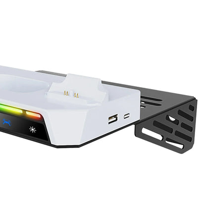 PS5 & PS5 Slim Wall Bracket Dual Controller Charger – RGB LED Metal Wall-Mounted Stand for Disc & Digital Editions