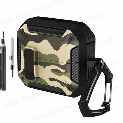 Camouflage Case for Galaxy Buds3 Pro – Carbon Fiber Protective Cover with Keychain & Cleaning Kit