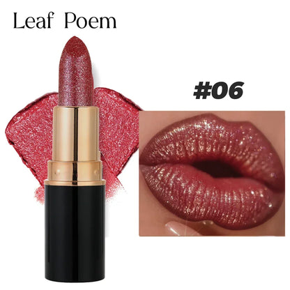 6 Colors Glitter Metallic Lipstick – Waterproof, Long-Lasting Diamond Pearlescent Lip Gloss for Moisturizing Sexy Lips
