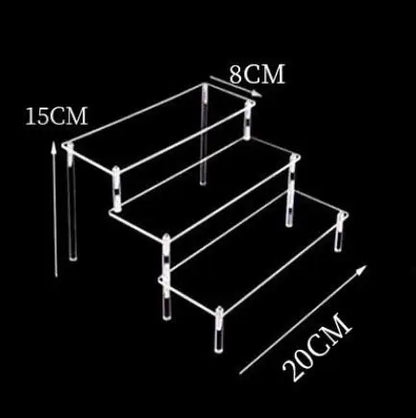 Acrylic Display Stand Rack - 1-4 Tier Transparent Trapezoid Organizer Shelf For Cupcakes, Perfume, Dolls & Collectibles