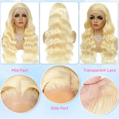 613 Blonde Lace Front Wig – 13x6 Human Hair, 250% Density Body Wave, Pre-Plucked 26 Inch Lace Front Wig