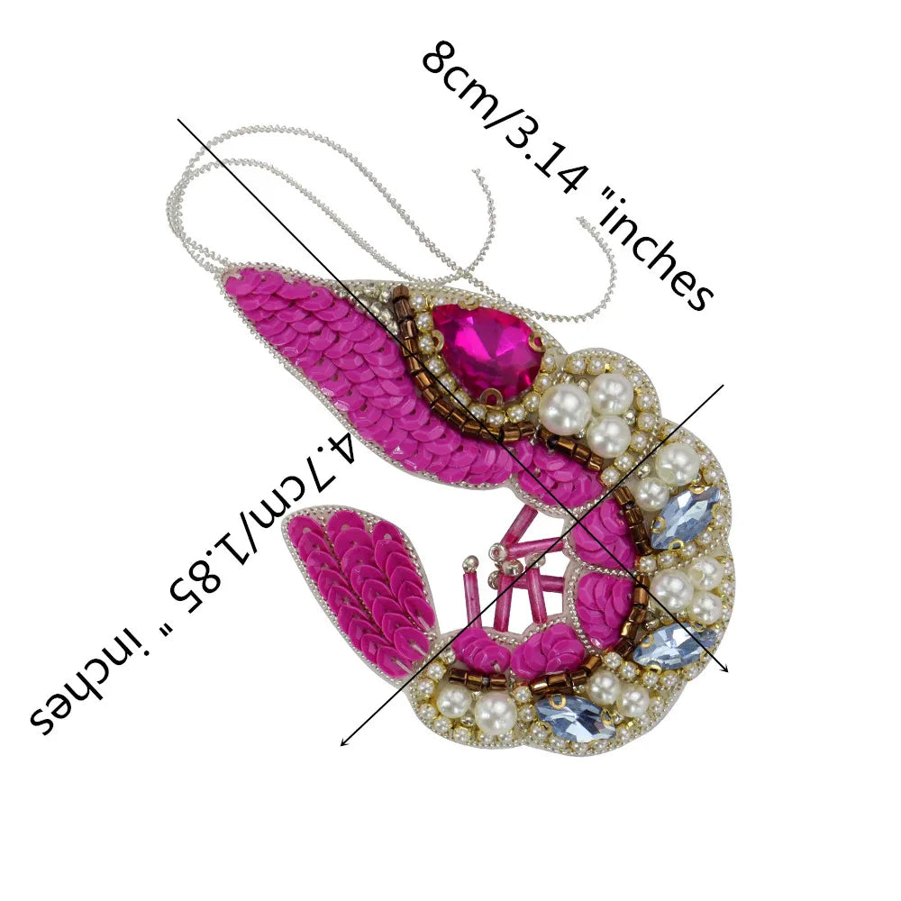 Marine Series Rhinestone Patches - Handmade Shell Starfish Seahorse Leaf Beaded Sewing Appliques for DIY Clothing