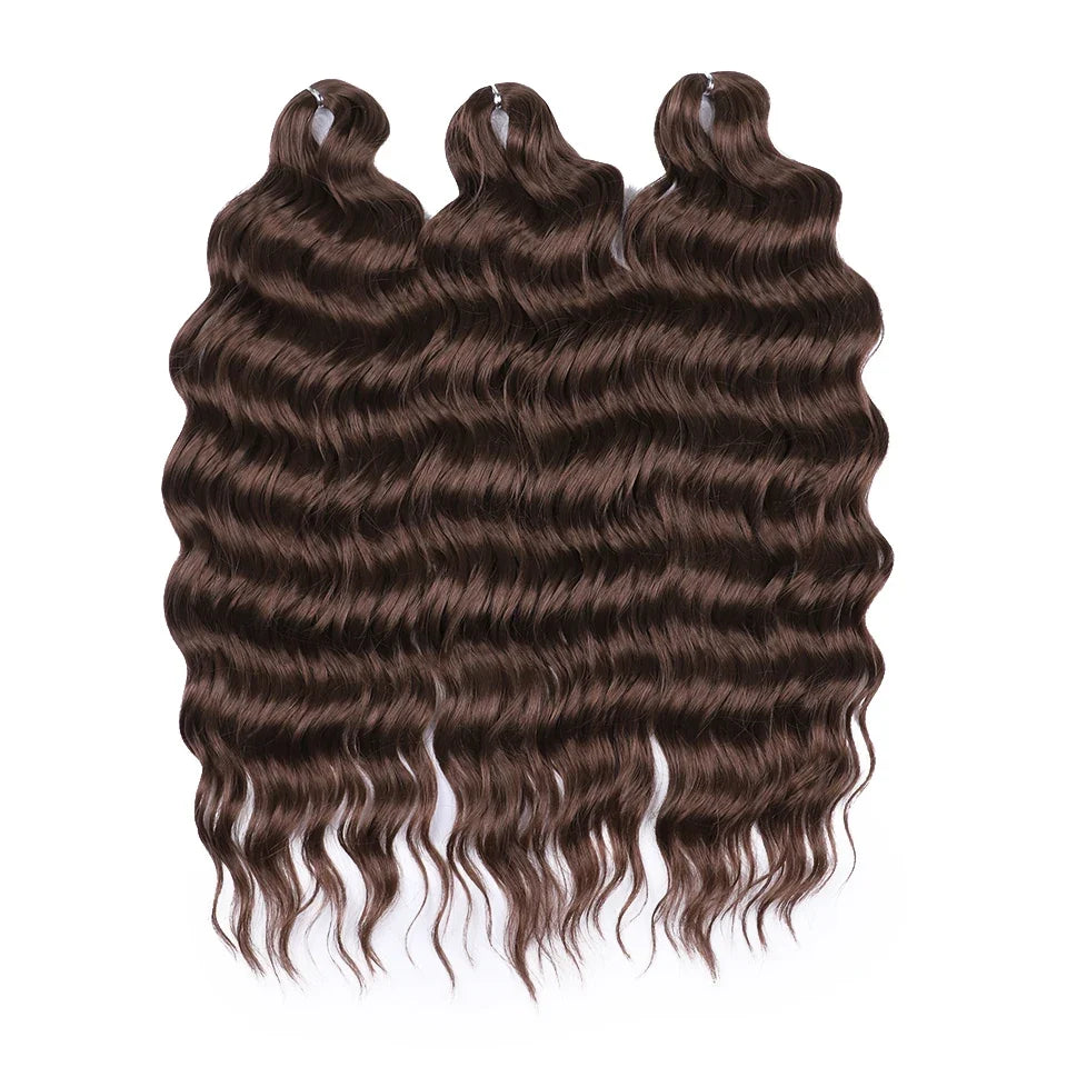 FASHION IDOL 24" Deep Wave Crochet Hair - 3-Piece Synthetic Water Wave Braiding Extensions, Ombre Rainbow Twist Hair