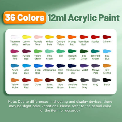 Vibrant Acrylic Paint Set – 12/18/24/36 Colors (12ml) for Paper, Wood, Canvas, Rock, Ceramic, Clothes & DIY Art