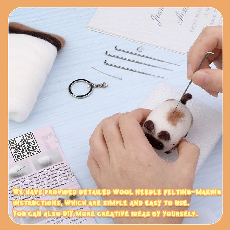 Animals DIY Needle Felting Set – Handcraft Project Kit for Beginners with Foam Mat & Tools