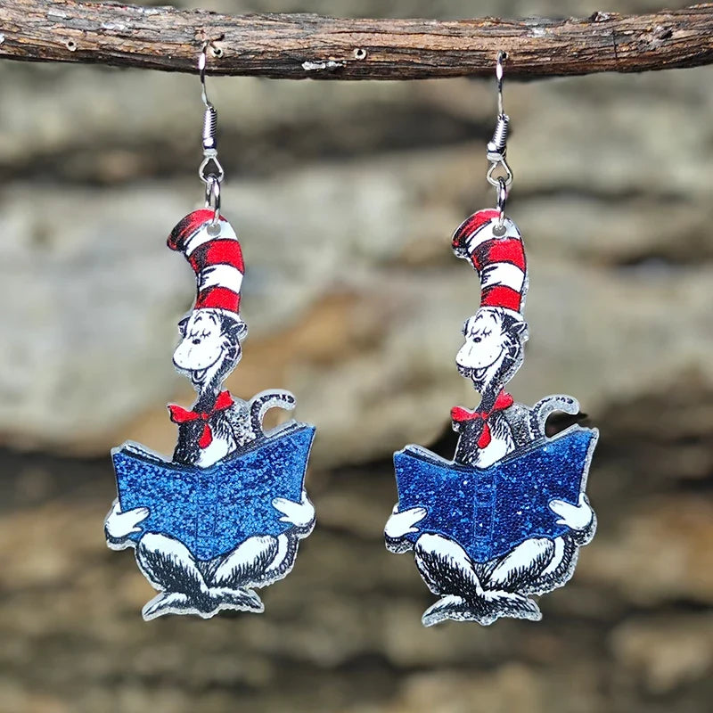 Teacher’s Day Acrylic Earrings - Cute Cat Dog Books Design Jewelry Gift for Teachers and Students