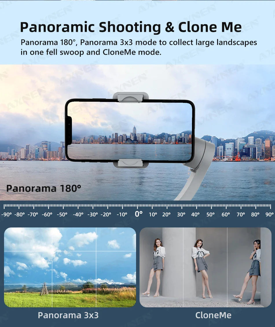HQ6 3-Axis Gimbal Handheld Stabilizer – With Fill Light, Face Tracking, Anti-Shake for Android & iPhone Video Recording