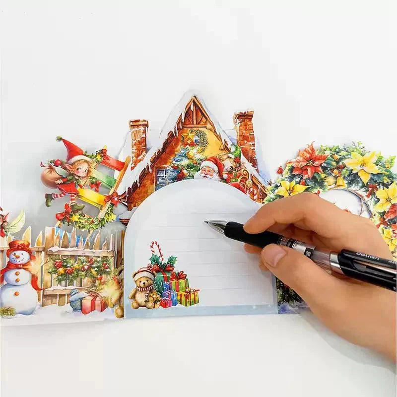 3D Christmas Card – Night Before Christmas Pop-Up Scene with Santa, Reindeer & Snowy Village