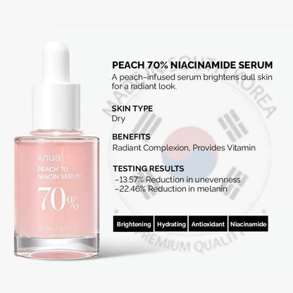 Anua Peach 70 Niacinamide Serum 30ml – Moisturizing Daily Facial Serum, Korean Skincare Beauty