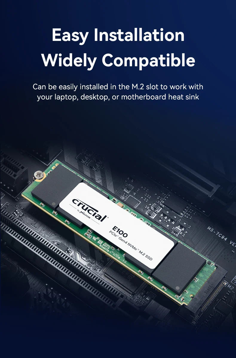 Crucial NVMe M.2 SSD – 480GB/1TB/2TB PCIe 4.0x4 5000MB/s for PS5, Laptop, PC