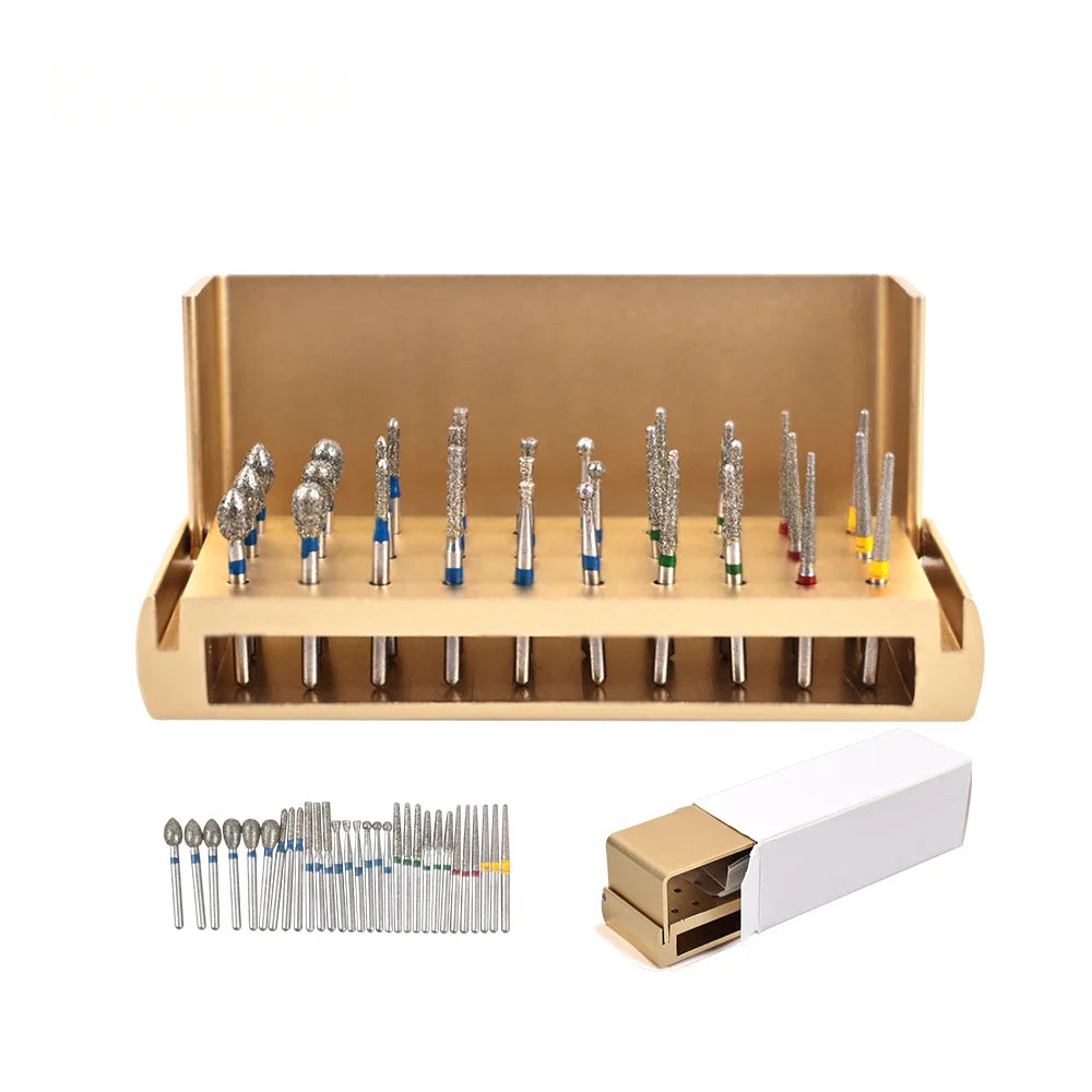 30Pcs/Set Aluminum Dental Burs Kit – Diamond Burs for High-Speed Handpiece with Holder & Burs Placement Box