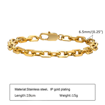 Women's Chunky Gold Plated Stainless Steel Link Chain Bracelet – Waterproof Layered Wristband Jewelry