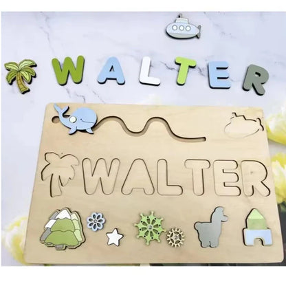 Montessori Personalized Wooden Name Puzzle — Custom Letter Board Educational Toy for Babies