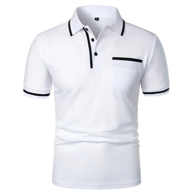 Men's Short Sleeve Polo Shirt - Breathable Solid Color Casual Summer Top with Pocket Design