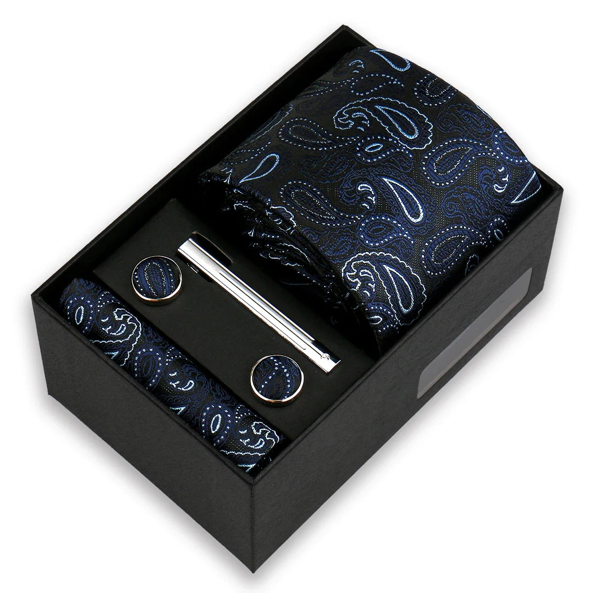 Men’s Fashion Tie Set Gift Box - 8cm Necktie with Handkerchief Cufflinks & Clip for Formal Business Suit Accessories