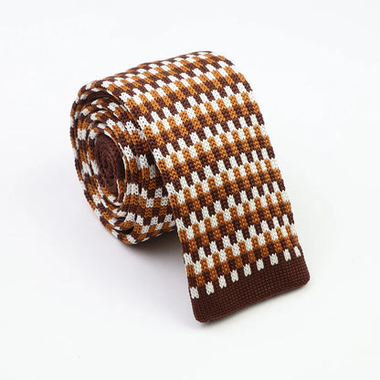 Classic Knit Neck Tie for Men — 6cm Plaid & Dots Casual Business Wedding Tie