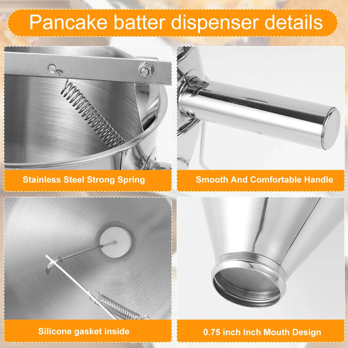 Stainless Steel Pancake Batter Dispenser with Stand – Multi-Caliber Funnel for Cupcakes & Baking Tools