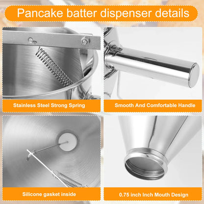 Stainless Steel Pancake Batter Dispenser with Stand – Multi-Caliber Funnel for Cupcakes & Baking Tools