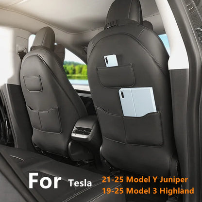 Tesla Model Y Juniper Seat Back Kick Protector Cover – Rear Seat Protection Pad & Front Backrest Accessory
