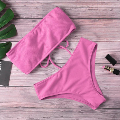Women’s Tie Thong Bikini Set – Ultrathin Brazilian One-Piece Swimwear with Bandage Tube Bra Lingerie