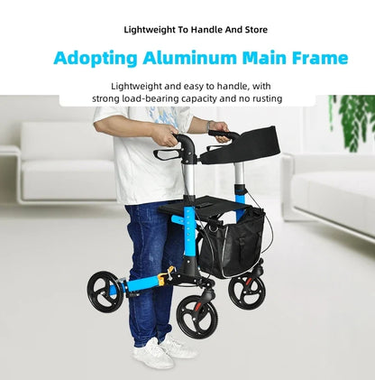 Elderly Disabled Rehabilitation Rollator Walker – Aluminum Alloy Folding Pulley Walking Aid for Home Mobility Training