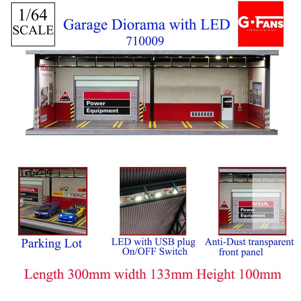 GFans 1:64 Scale Diorama Car Garage Model – LED Lighted Parking Lot DIY City Set for Collection & Display Gifts