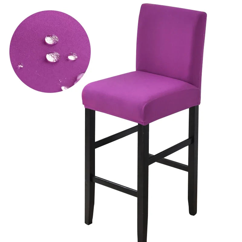 Waterproof Bar Stool Covers - Stretch Short Back Chair Protector Covers for Kitchen Dining Room Cafe Counter Height Seats