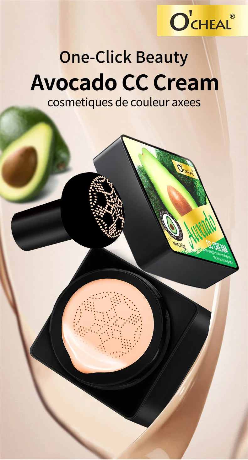 Air Cushion CC Cream with Mushroom Head Puff – Moisturizing, Brightening BB Cream & Waterproof Face Concealer