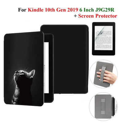 Kindle 10th Gen 6" Leather Case – Hand Strap & Screen Protector Cover with Wake/Sleep Function (2019, J9G29R)