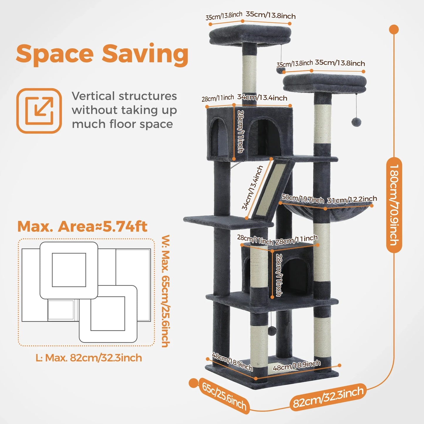 Large Cat Tree Tower – Multi-Level Plush Indoor Cat Condo with Scratching Posts, Boards, Perches & Caves