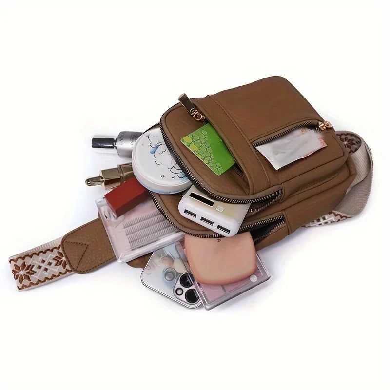 Multifunctional Retro PU Leather Crossbody Bag – Soft, Versatile with Multiple Zippered Pockets for Leisure & Sports
