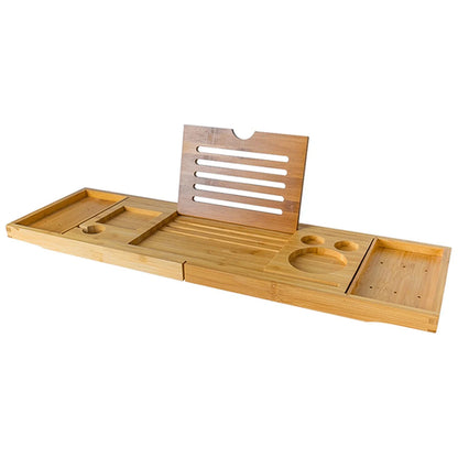 Bamboo Bathtub Caddy Tray – Spa Organizer with Book, Wine & Tablet Holder, Non-Slip & Extendable Sides