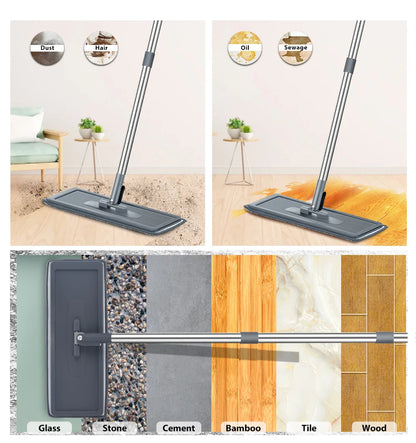 Hands-Free Flat Floor Mop & Bucket Set – Professional Home Cleaning System with Washable Microfiber Pads for Hardwood