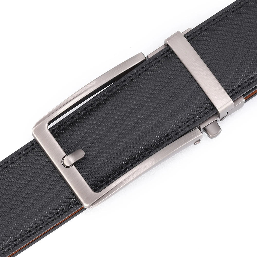 Men’s Luxury Leather Click Belt – Automatic Buckle Designer Waist Strap for Jeans (Blue, 3.5cm)