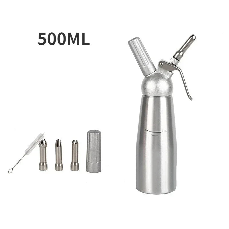 JUSTINLAU Stainless Steel Whipped Cream Dispenser - Cake Piping Siphon Bottle for Desserts & Cream