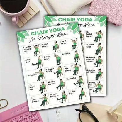 30-Day Chair Yoga Workout Chart Set – 2-Piece Guide for Seniors & Beginners, Improve Mobility, Balance & Flexibility